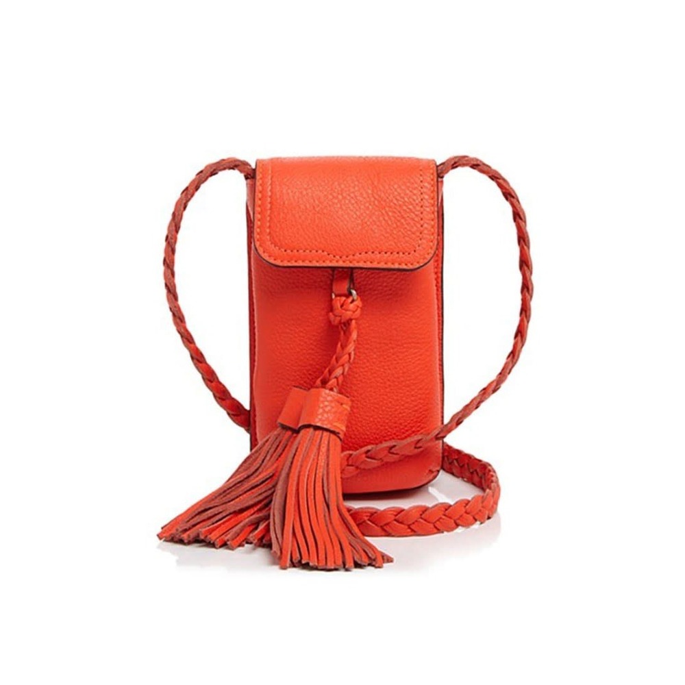 Rebecca Minkoff Orange Leather Isobel Phone Crossbody Purse Bag Braided Flap